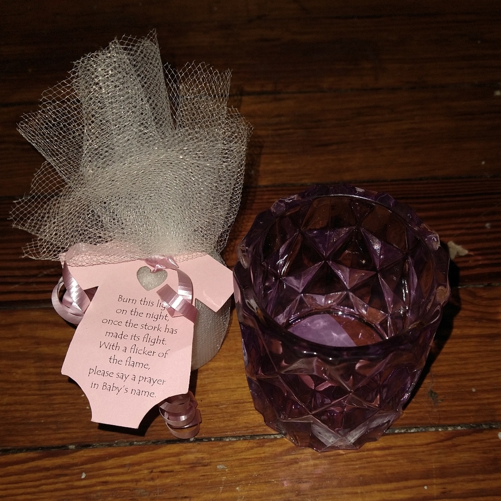 Pink candle holder w/ candle